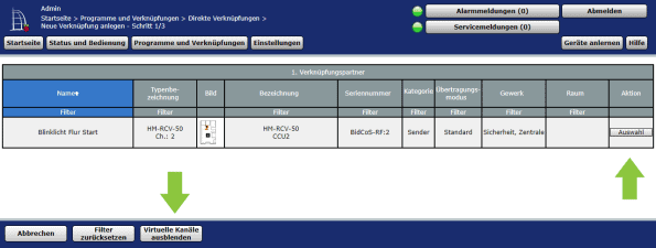 Homematic Blinklicht direkte Verknuepfungen herstellen