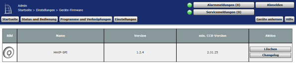Übersicht Homematic Geräte Firmware